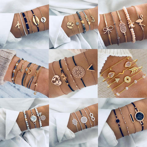 32 Design vintage Women Boho bracelets Set Moon Shell Heart Tortoise charm Beads chains Bangle For Women Bohemian Jewelry ► Photo 1/6
