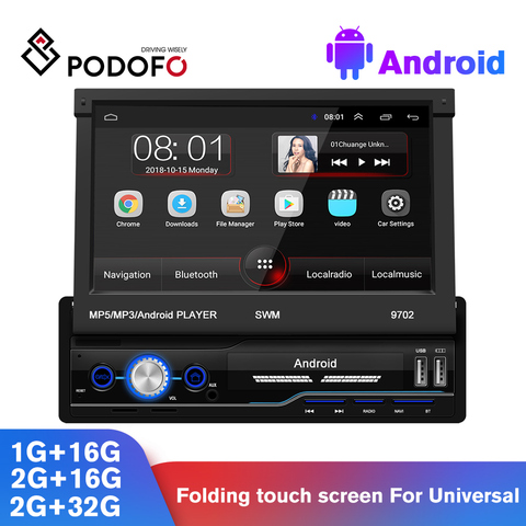 Podofo Android 8.1 1Din Car Radio 7'' DSP GPS Navigation Car Multimedia Player  Universal DVR With Folding touch screen ► Photo 1/6