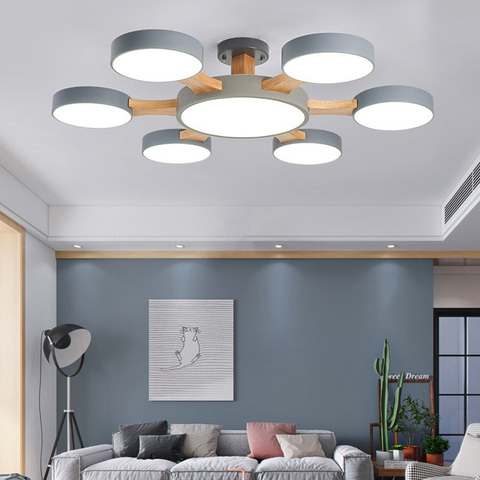 Modern Nordic style simple 220V 110V LED light log living room bedroom study children room round ceiling chandelier ► Photo 1/6