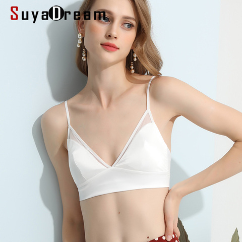 SuyaDream Women Wire Free Bras 100%Natural Silk Lining  Everyday wear Triangle Cups Bra Black White French Style Underwear ► Photo 1/6