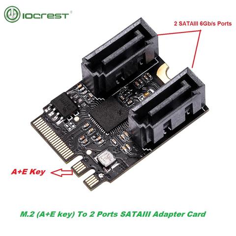 IOCREST M.2 Ngff to Sata 3 Adapter Card A-Key and E-Key 2 Ports SATA 6gb/s Free Driver 2230mm Size Black ► Photo 1/6