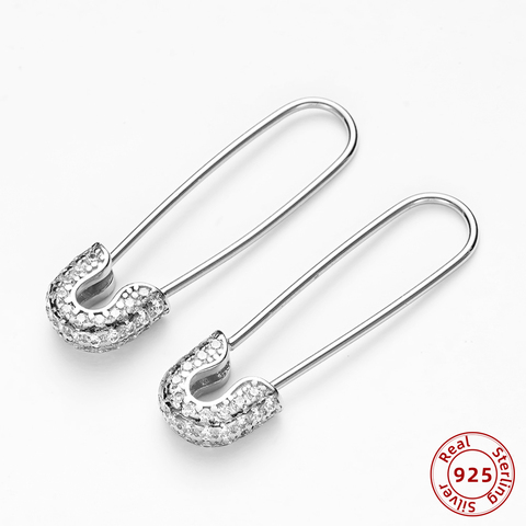 Punk Paperclip Safety Pin Studs 925 Sterling Silver Earrings for Women Micro Pave CZ Zircon Ear Piercing Small Earrings 2022 New ► Photo 1/6
