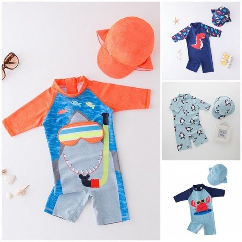 2022 baby boy swimwear with cap suit surfing Wear Shark swimming suit infant toddler kids children Sunscreen beach bathing Suit ► Photo 1/6