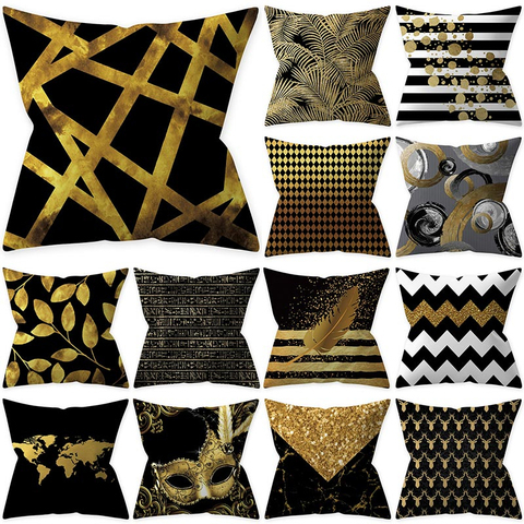 1Pcs Golden Black Pattern Decorative 45*45CM Cushion Cover Polyester Throw Pillowcase Sofa Home Car Decorative PillowCover 41026 ► Photo 1/6