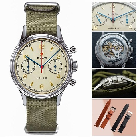 Fashion 38mm Men Chronograph Watches Sapphire Mechanical Hand Wind 1901 Movement Military Pilot Mens Chronograph Watch 1963 40mm ► Photo 1/6