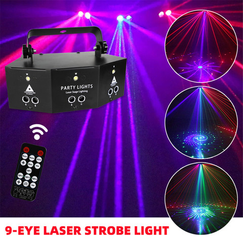 DMX Laser Projection Lamp 9 Eyes Laser Strobe Pattern Remote RGB Night Headlight Projector Light for Dj Disco Club Stage Party ► Photo 1/6