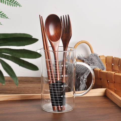 3piece Set Korean Wooden Tableware Fork Spoon Chopstickssolid Wood Long Handle Spoon Chopsticks Portable Tableware Wholesale New ► Photo 1/6