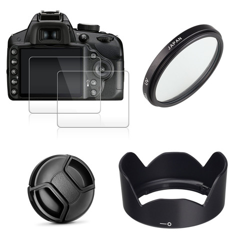 49mm UV Filter + EW53 Lens Hood + Cap + 2x Glass Screen Protector for Canon EOS M10 M50 M100 M200 M6 Mark II with 15-45mm Lens ► Photo 1/6