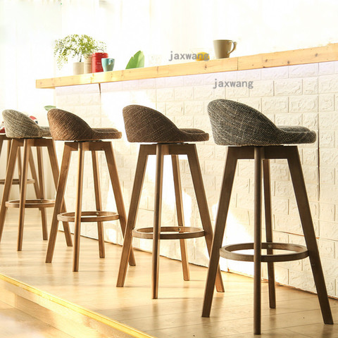 Solid Wood Retro Bar Chairs Modern Light Luxury Swivel Chair Home Fabric Bar Stool Kitchen Furniture Leisure Nordic Bar Chair ► Photo 1/1