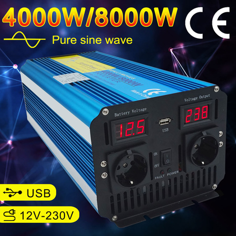 Remote Control Pure Sine Wave Inverter DC 12V to AC 220V 230V 50Hz LED Voltage Display 5000W/6000W/8000W Car Inverter EU Socket ► Photo 1/6