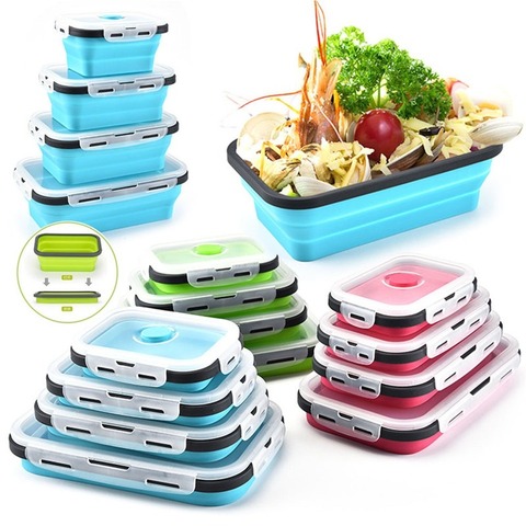 Silicone Lunch Box Set Stackable Bento Food Prep Container Foldable Lunchbox Microwave Dinner Storage Containers Leakproof Fresh ► Photo 1/6