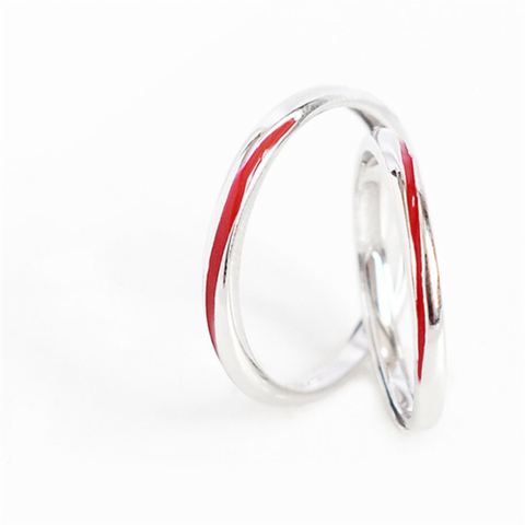 Sole Memory Creative Cute Red Line Couple 925 Sterling Silver Female Resizable Opening Rings SRI598 ► Photo 1/5