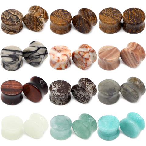 Alisouy 2PCS Natural Stone  Ear Expanders Ear Plugs Flesh Tunnels Gauges 6mm-16mm ear Stretchers Taper Body Piercing Jewelry ► Photo 1/6