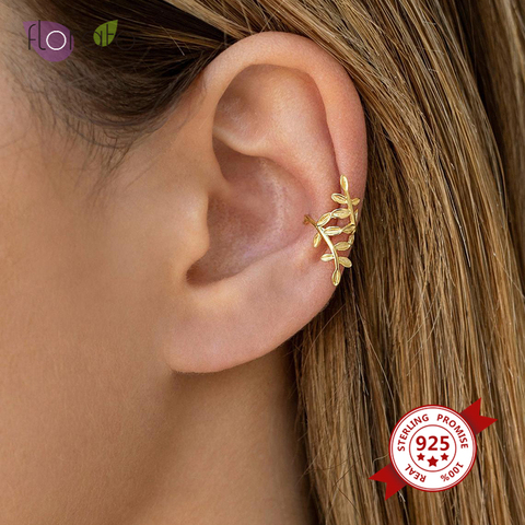 1 pcs Fashion Women 925 Sterling Silver Earcuff Clip on Earrings Female Fashion fresh leaves without pierced U-shaped ear clips ► Photo 1/6