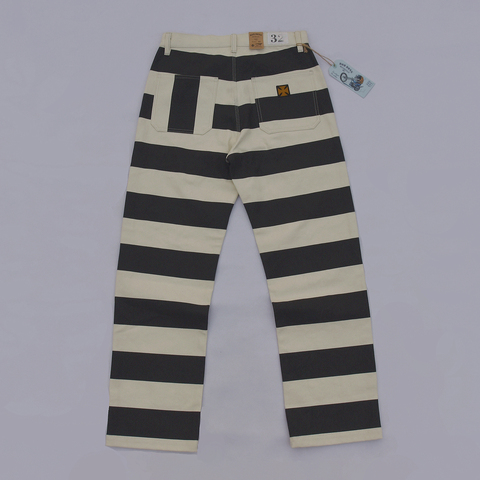 BOB DONG 2022 New Prisoner Striped Motorcycle Pants Vintage 16oz Biker Trousers ► Photo 1/6