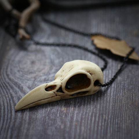 Creepy Jewelry Crow Skull Pendant Necklace Cast Resin Replica 2.75