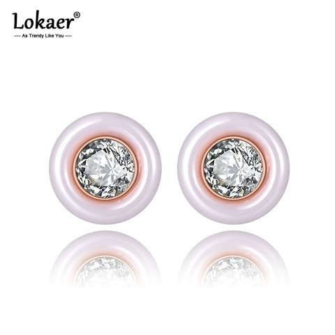 Lokaer Trendy Stainless Steel White/Black Ceramic Wedding Earrings For Women CZ Crystl Earrings For Christmas Gift E19279 ► Photo 1/6