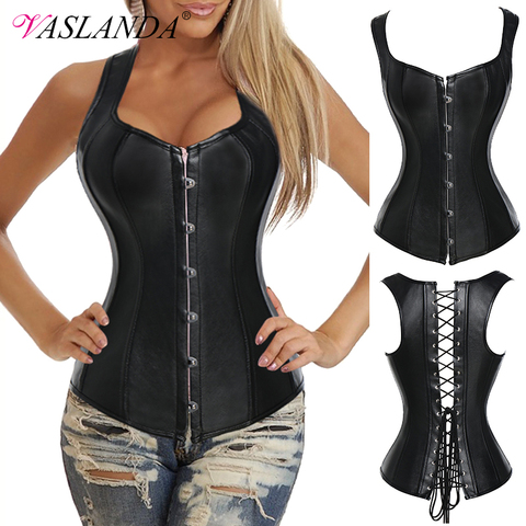 Women Corsets & Bustiers Steel Boned Overbust Steampunk Corset Tops Lace Up Gothic Bustier Shapewear Outfit Waist Trainer Vest ► Photo 1/6