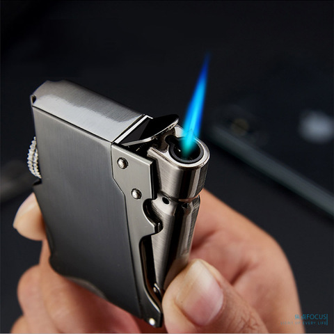 2022 Machinery Design Metal Torch Mirror Lighters Flameless Straight windproof Cigarette Lighter Inflatable Gas Butane Fire Gift ► Photo 1/6