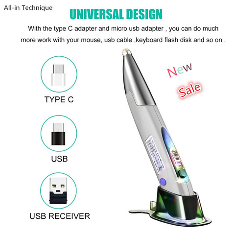 Rechargeable Right and Left Hand 1200 DPI 2.4G USB Wireless Mouse with Micro USB Type C Adapter Touch Pen Function for PC Laptop ► Photo 1/6