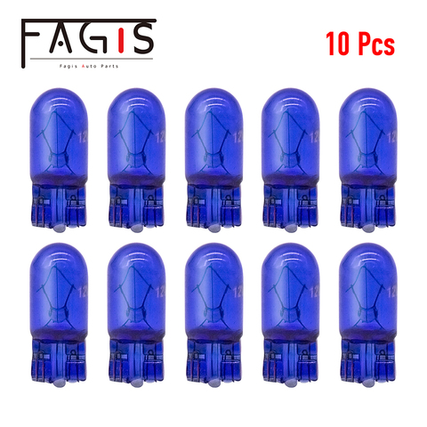 Fagis 10 Pcs T10 W5W 194 168 Natural Blue Wedges 12V 5W Halogen Signal Lamps Super White Instrument Light Reading Lights ► Photo 1/6