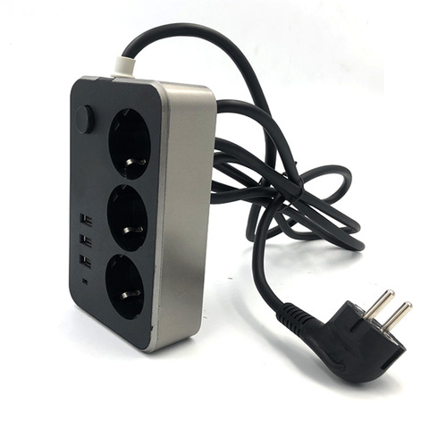 Power Strip Surge Protection 3 Outlets  3 USB EU Socket Plug Electrical Extension Sockets Independent 2 m Cord Desktop Socket ► Photo 1/1