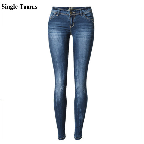 Low Waist Blue Skinny Jeans Women Fashion Washed Bleached Scratched Jeans Femme Plus Size Push Up Vintage Slim Cotton Trousers ► Photo 1/6