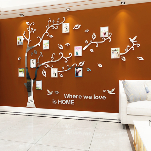 Wall Stickers Tree Photo Frame 3D Acrylic Mirror Wall Decals For Sofa TV Background Wall Decor DIY Family Photo Frame Stickers ► Photo 1/6