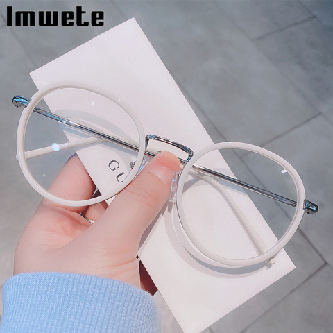 Imwete Fashion Big Round Glasses Frame Men Women Metal Glasses Frames Vintage Optical Eyeglasses Black White Spectacles ► Photo 1/6