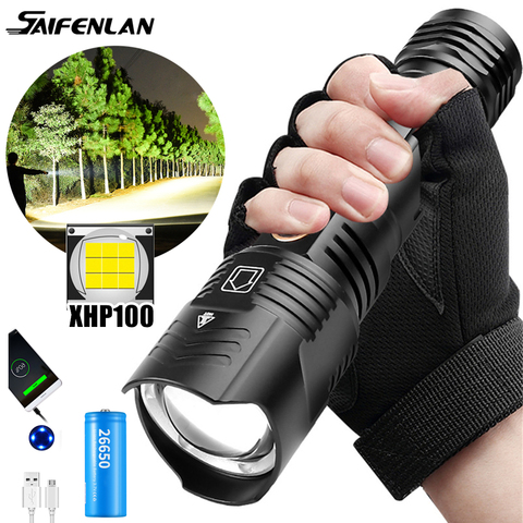 XHP100 Flashlight Torch 18650 26650 Rechargeable XHP 90.2 LED Flashlight Powerful Tactical Flash Light USB Zoom Lamp For Camping ► Photo 1/5