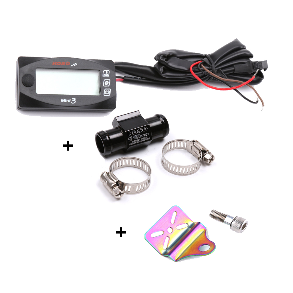 KOSO Motorcycle Water Thermometer Voltmeter Timer Mini3 LED Digital Water Temp 