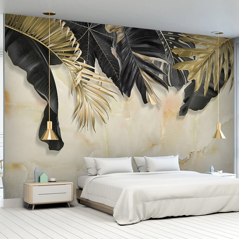 Custom Photo Wallpaper 3D Black Golden Leaf Marble Texture Murals Living Room TV Sofa Bedroom Background Wall Paper For Walls 3D ► Photo 1/6