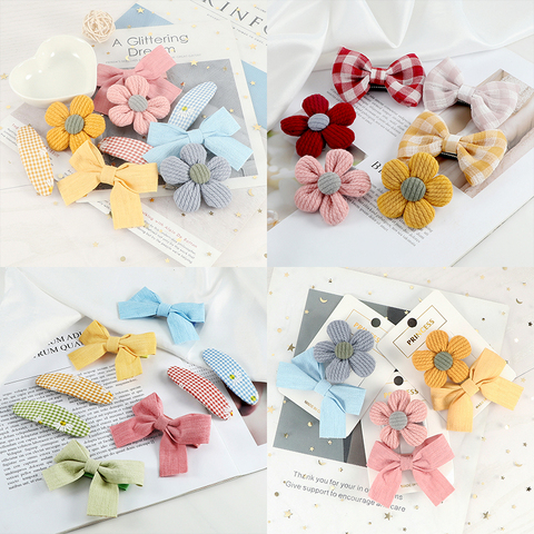 2-3Pcs/Set Plaid Bowknot Oval Hairpins Flower Daisy Hair Clips Cute Fashion BB Duckbill Clip Hair Accessories for Children Girls ► Photo 1/6