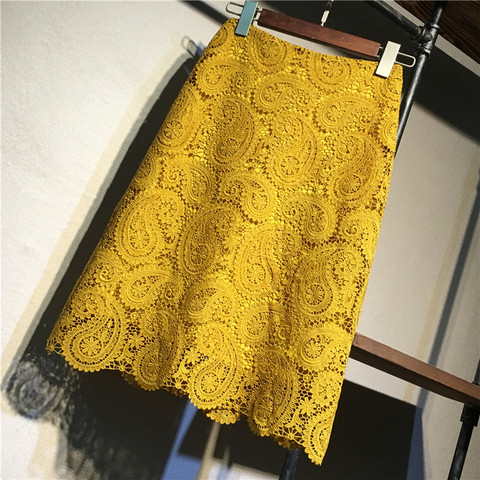 Women Skirt Summer Plus Size Lace Elegant Office Skirts Womens Pencil Skirt For Women Yellow Skirts Knee-length High Waist ► Photo 1/5