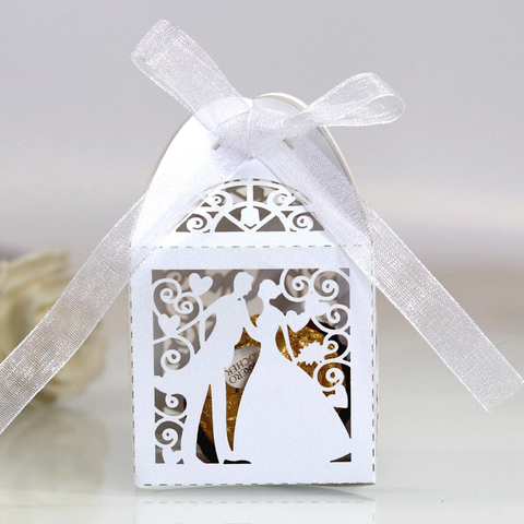 30 50PCS/llot  Lase Cut Bride Groom Wedding Sweets Candy BOX Guests Gift Boxes Paper Packaging Baby Shower Chocolate Cookie Box ► Photo 1/6
