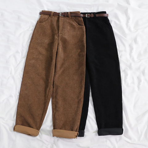 Lucyever New 2022 Women Spring Corduroy Pants High Waist Vintage Korean Wide Leg Pants Elegant Belt Loose Cotton Streetwear ► Photo 1/6
