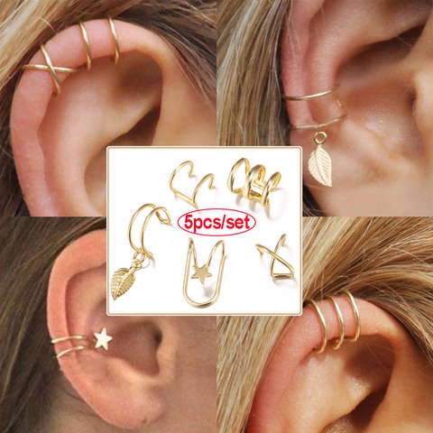 5Pcs/set Minimalist Ear Cuffs for Women Cuff Ear Clips Leaf Star Earring No Pierced Climbers Earcuffs Fake Studs Stud Earring ► Photo 1/6