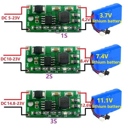 1S 2S 3S cell Buck DC 5V-23V 6V 9V 12V 15V 19V  to 4.2V 8.4V 12.6V  8650 Li-Ion Lipo Lithium Battery Charger Module 3.7V 7.4V ► Photo 1/5