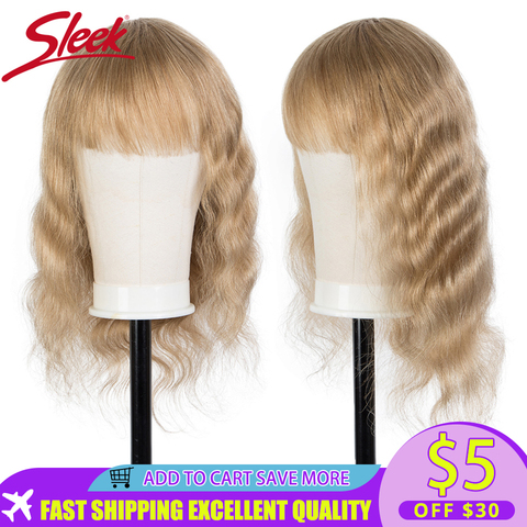 Sleek Blonde Human Hair Wigs For Women Body Wave Wigs With Bangs Blue Colored Remy Brazilian Hair Wigs Short Pixie Cut  Wigs ► Photo 1/6