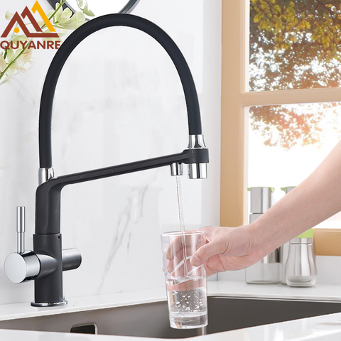 Quyanre Black White Filtered Kitchen Faucets Pull Out 360 Rotation Mixer Tap Pure Water Crane For Kitchen Filtered Water Taps ► Photo 1/6