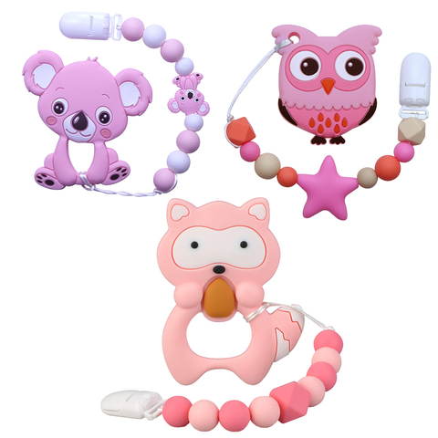 Joepada Baby Teething Necklace lovely Koala Owl Horse Cookies Baby Teether Molar Toy Gift Raccoon Food Grade Silicone Beads ► Photo 1/6