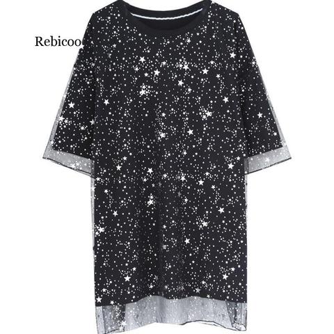 Plus Size Women's Shirts Lace Spliced Women's Clothing For The Summer Woman tshirts Cotton Tops ► Photo 1/6