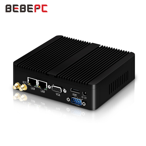 BEBEPC Mini PC Fanless Intel Celeron J1900 N2830 Dual LAN Windows 10 N2930 4 Core Mini Computer 2*COM WiFi HDMI VGA HTPC ► Photo 1/6