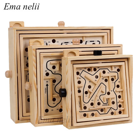 Wooden 3D Magnetic Ball Maze Puzzle Toy Wood Case Box Fun Brain Hand Game Challenge Balance Educational Toys for Children Adult ► Photo 1/6