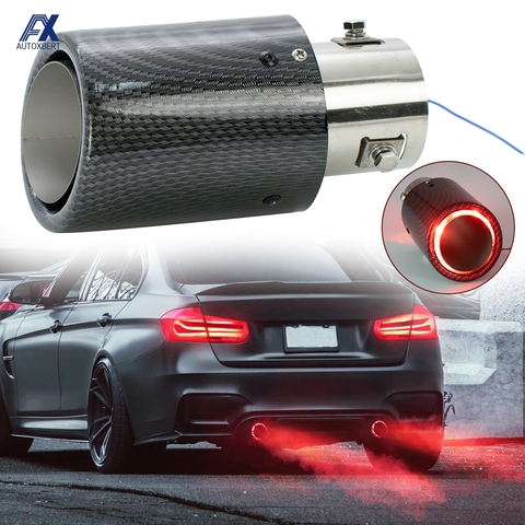 Universal Car Modified 35-63mm Exhaust Muffler Tip Tail Pipe Carbon Fiber Red LED Flaming Luminous Chrome Silencer Turbo Sport ► Photo 1/6