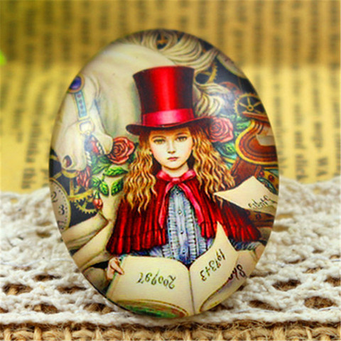 New Fashion  2pcs 30x40mm Handmade Photo Glass Cabochons (Red Hat Lady)  (I3-08) ► Photo 1/2