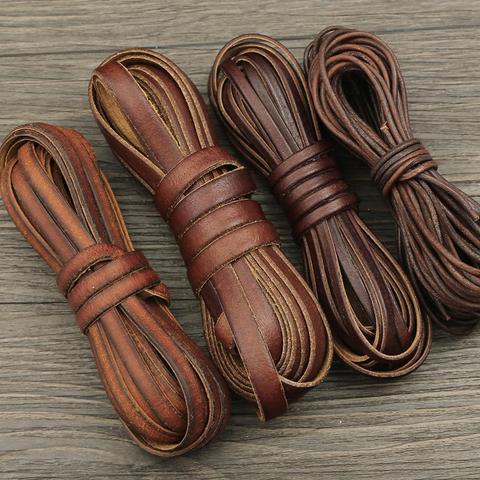 2m Retro Genuine Leather Cord 1.5-10mm Round/Flat Strand Cow Leather Rope Macrame String Bracelets Braided DIY Apparel Sewing ► Photo 1/6