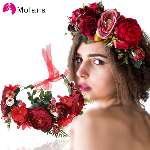 Molans 2022 Spring Rose Flower Crowns Romantic Chic Floral Garlands for Bride Wedding Boho Women Stimulated Flower Wreaths Girls ► Photo 1/6