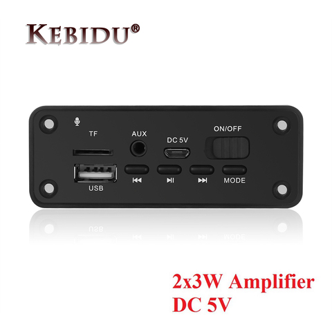 Kebidu Bluetooth 5.0 MP3 Player Decoder Board 5V 6W Amplifier Hands-free Car FM Radio Module Support FM TF USB AUX Recorders ► Photo 1/6