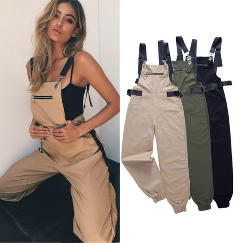 New Khaki Rompers Womens Jumpsuit Long Elegant Zipper Pockets Sleeveless Adjusted Strap High Waist Cotton Fashion Autumn 2022 ► Photo 1/6